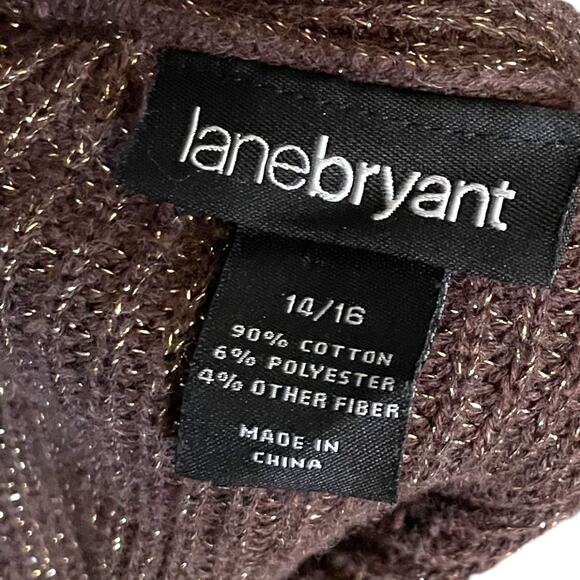 Lane Bryant Women's Dark Brown Gold Metallic V Neck Plus Size Fall Sweater 14/16 - Picture 5 of 6